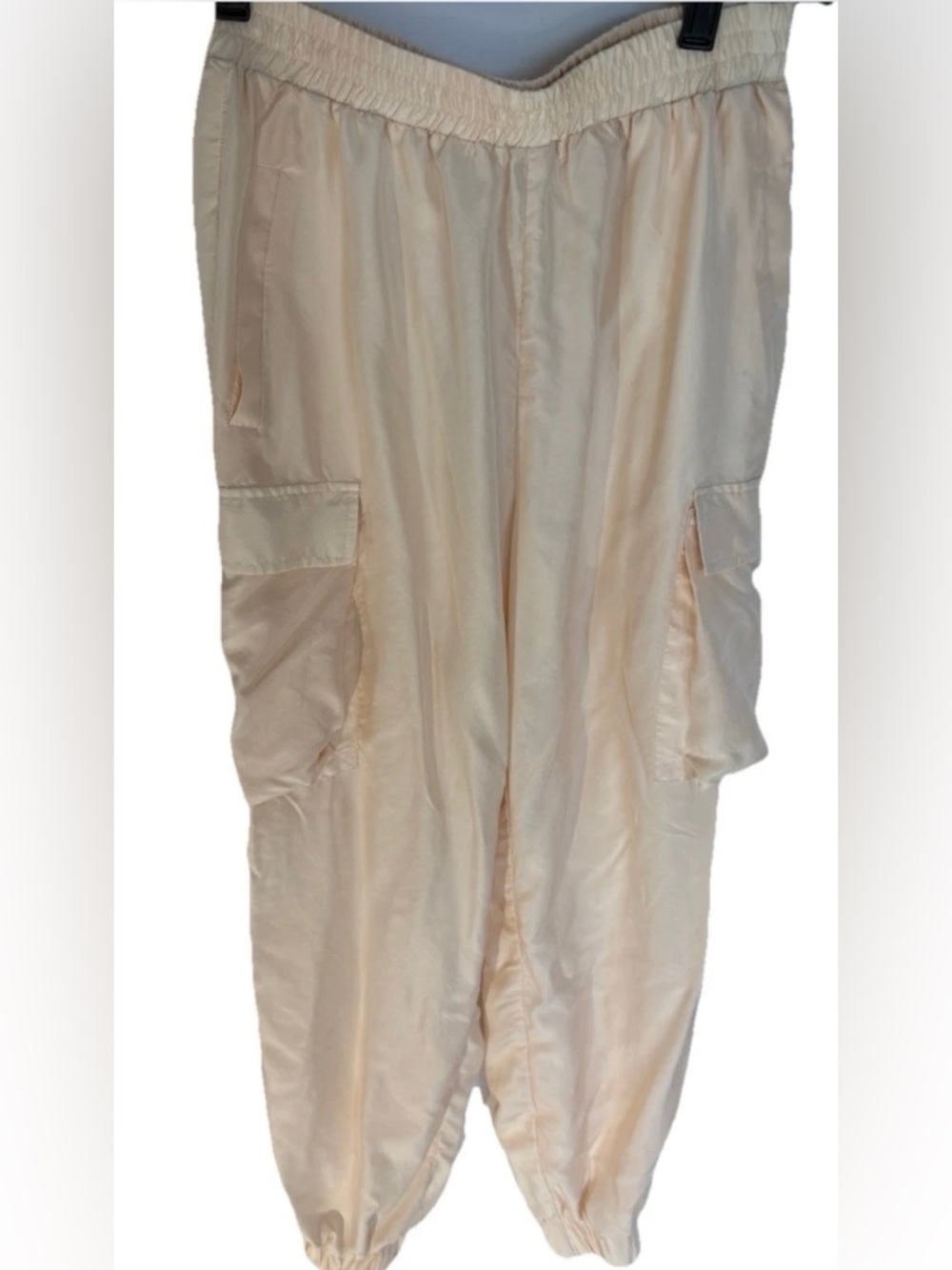 Nicole Miller Women's Blush Silk Jogger Pant Elastic Cuffs Cargo Pockets  Small